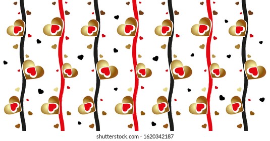 Pattern with gold and red hearts. Pattern for fabric, textile, wrapping paper, wallpaper, background for a wedding, invitation card. Valentine's Day. vector 