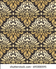 A pattern with golden blobs in the Baroque style. Suitable for curtains, wallpaper, fabric, tile, wrapping paper.
