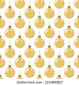 pattern of golden christmas colored balls with ribbon for festive packaging