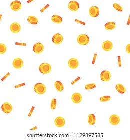 Pattern golden coins isolated on white background. Seamless pattern money coins. Gold money background