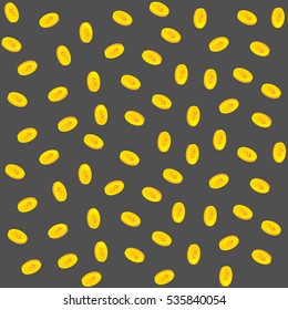 pattern with golden coins on gray background. Vector money texture.