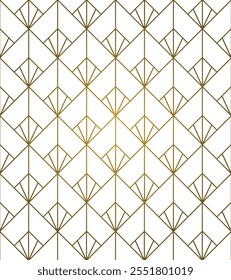 Pattern Golden Colors Art Deco Style Network Decorative Ornament on White Background