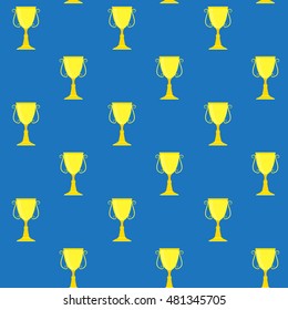 Pattern with golden cups illustration. Golden mug trophy, golden goblet vector