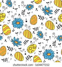 Pattern with golden eggs and flowers