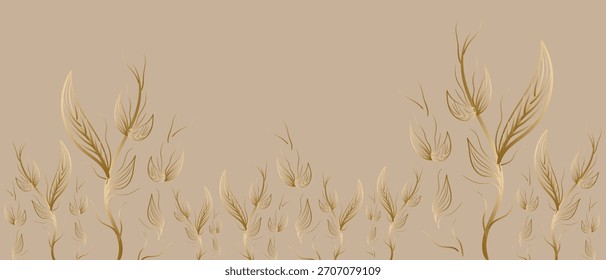 Muster mit goldenen Federn auf beigem Hintergrund. Vektorgrafik.