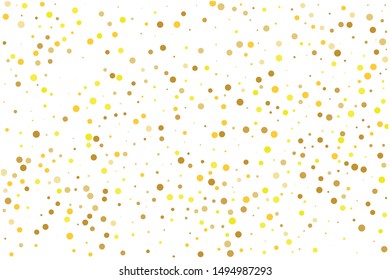 Patrón con brillo dorado, confetti. Puntos de polka de oro, círculos, redondos. Festividad brillante, fondo del festival para invitaciones de fiesta, boda, tarjetas, fondos de escritorio de teléfono. Ilustración del vector