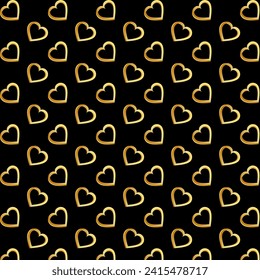 Pattern of golden hearts on a black background. Vector illustration