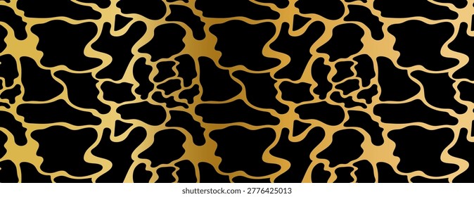 pattern Golden Kintsugi on black background. Distressed crackle wallpaper texture. Vector illustration