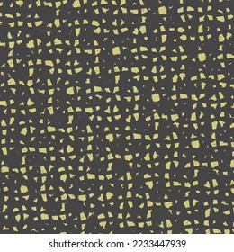 Muster mit goldenen Flecken und Flecken auf schwarzem Hintergrund. Abstrakter Tweetstoff. Textildesign. Vektornahtlos.