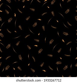 Pattern with golden plants on a black background with a seamless pattern