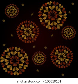 Pattern with golden and red stylized snowflakes and stars, background for greeting card, website, cover