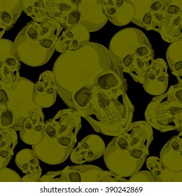 pattern with golden skulls skeleton style illustration.