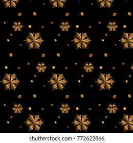 pattern with golden snowflakes on a black background