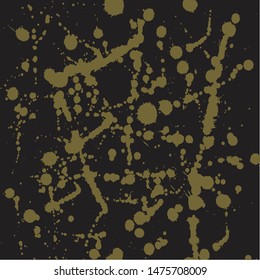 Pattern with golden splashes on black isolated background. Abstract vector illustration for patterns, textile, cards, prints, walpapers, fabric. Watercolor effect.