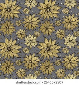 A pattern of golden star-like shapes on a dark background, creating a decorative design.