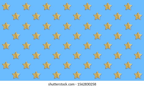 Pattern from golden stars. Abstract blue background with glittering stars with golden dust. Vector illustration, eps10.
