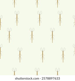 Pattern of golden stick insects scattered on a pale green background, emphasizing their natural camouflage