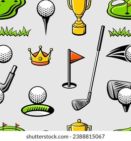 Patrón con objetos de golf. Ilustración de club deportivo.