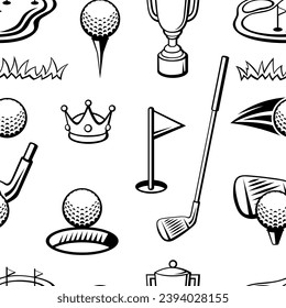 Pattern with golf items. Sport club illustration.