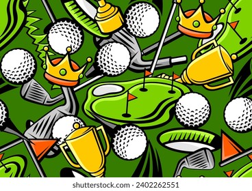 Patrón con objetos de golf. Ilustración de club deportivo.