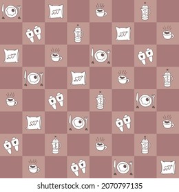 Pattern good morning. Pattern with symbols of the morning. Pattern concept good morning.Concept of cozy home and breakfast.Print for fabrics,covers,greeting cards,posters,packaging,cover for notebook.