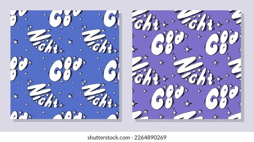 Pattern Good night doodling  lettering set, moon, star, hand contour drawing.