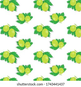 Pattern with gooseberries with leaves isolated on a white background.