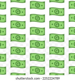 Pattern of Gourde Haiti banknotes on transparent background with mini doodle (icon) and green color. Vector Illustration