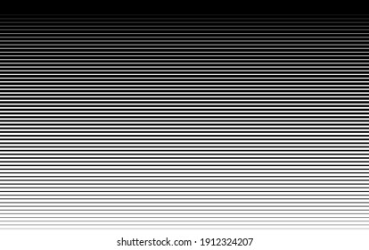 Pattern With Gradient Horizontal Halftone Line. Abstract Background With Parallel Lines From Thick To Thin. Black Texture Of Straight Stripes. Digital Velocity Lines On Screen. Vector.