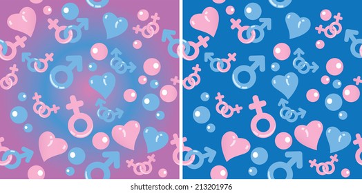 pattern with gradient, signs of men and women and hearts