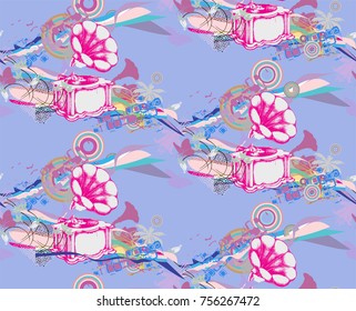 Pattern of gramophone. Engraving style. Vector illustration.