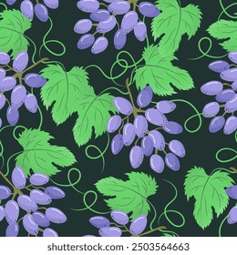 Pattern of grape clusters in retro style. Grainy texture. Vector illustration.