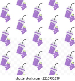 Pattern of Grape juice in transparent background with mini doodle (icons). Vector Illustration
