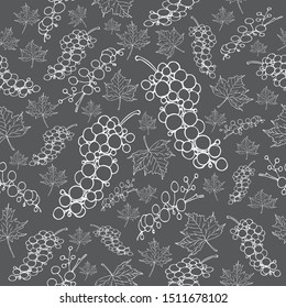 pattern grape leaves white line sketch on gray background vector illustration for design and decoration