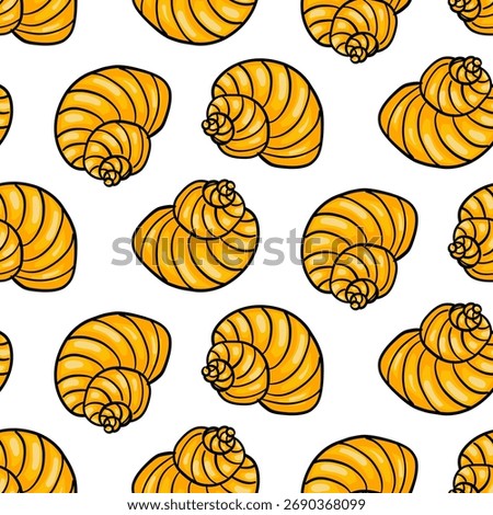 Pattern of grape shell yellow. Colorful flat pattern with the contours of sea shells. Fashionable sea seamless texture for summer design, packaging, fabrics, wallpaper, branding, packaging