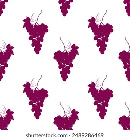 Pattern grape silhouette burgundy color on white background.