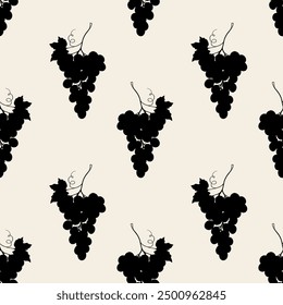 Pattern grape silhouette dark color on beige background.