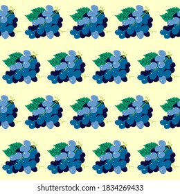 Pattern grapes blue, hand drawn vector illustration