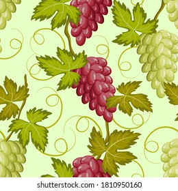 Pattern from grapes on a colored background.Bunches of grapes on a colored background in a seamless pattern.