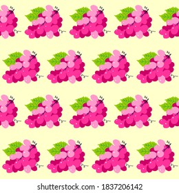 Pattern grapes pink, hand drawn vector illustration