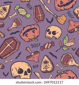 Pattern. Graphic design element and illustration. Halloween holiday. Doodle cartoon style. Vector.