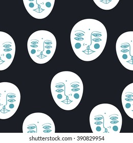 Pattern graphic face 4 eyes. Faces, abstract.illustration with a male face portrait in flat graphic style