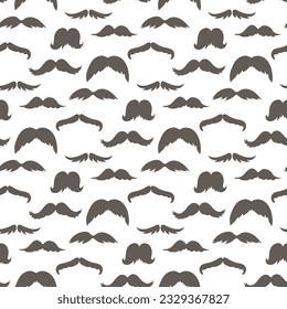 Un patrón de iconos gráficos con manchas de bigote hipster. Una gran colección de bigotes con manchas de diferentes formas. La textura de una variedad repetida de bigotes para la impresión en textiles, papel