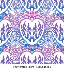 Pattern graphic illustration Beautiful holy heart with mystic and occult symbols. Esoteric boho style. Vector