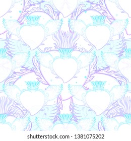 Pattern graphic illustration Beautiful holy heart with mystic and occult symbols. Esoteric boho style. Vector