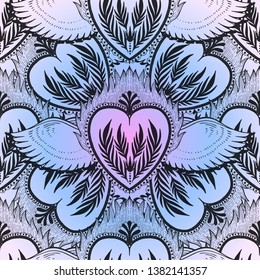 Pattern graphic illustration Beautiful holy heart with mystic and occult symbols. Esoteric boho style. Vector