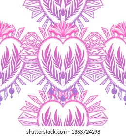 Pattern graphic illustration Beautiful holy heart with mystic and occult symbols. Esoteric boho style. Vector