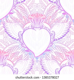 Pattern graphic illustration Beautiful holy heart with mystic and occult symbols. Esoteric boho style. Vector