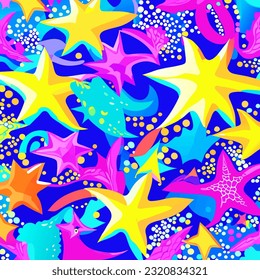 Pattern graphic of a starfish in different colors .