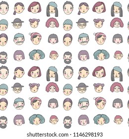 Pattern with graphical faces. Avatars of people